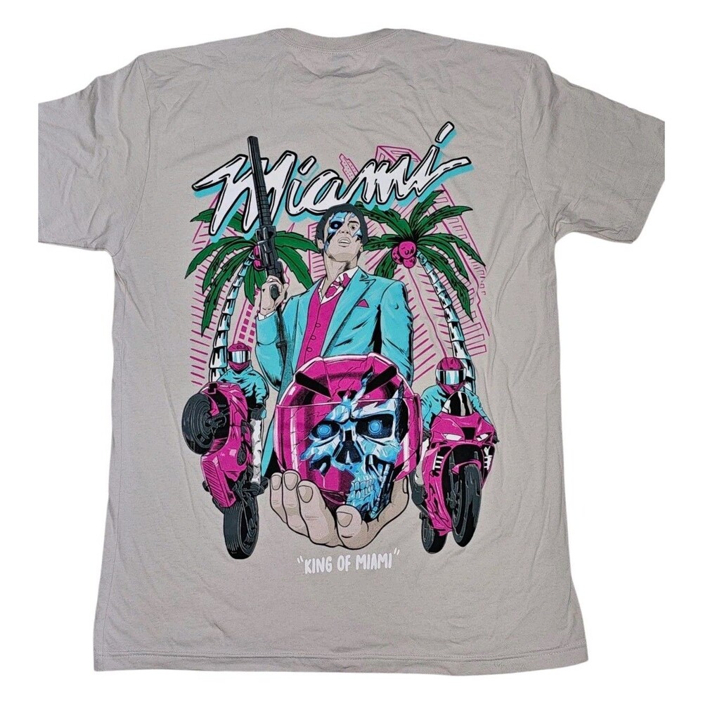 Ghost Racing Tony Montana King of Miami T-Shirt Neon Graphic Street Race Size L